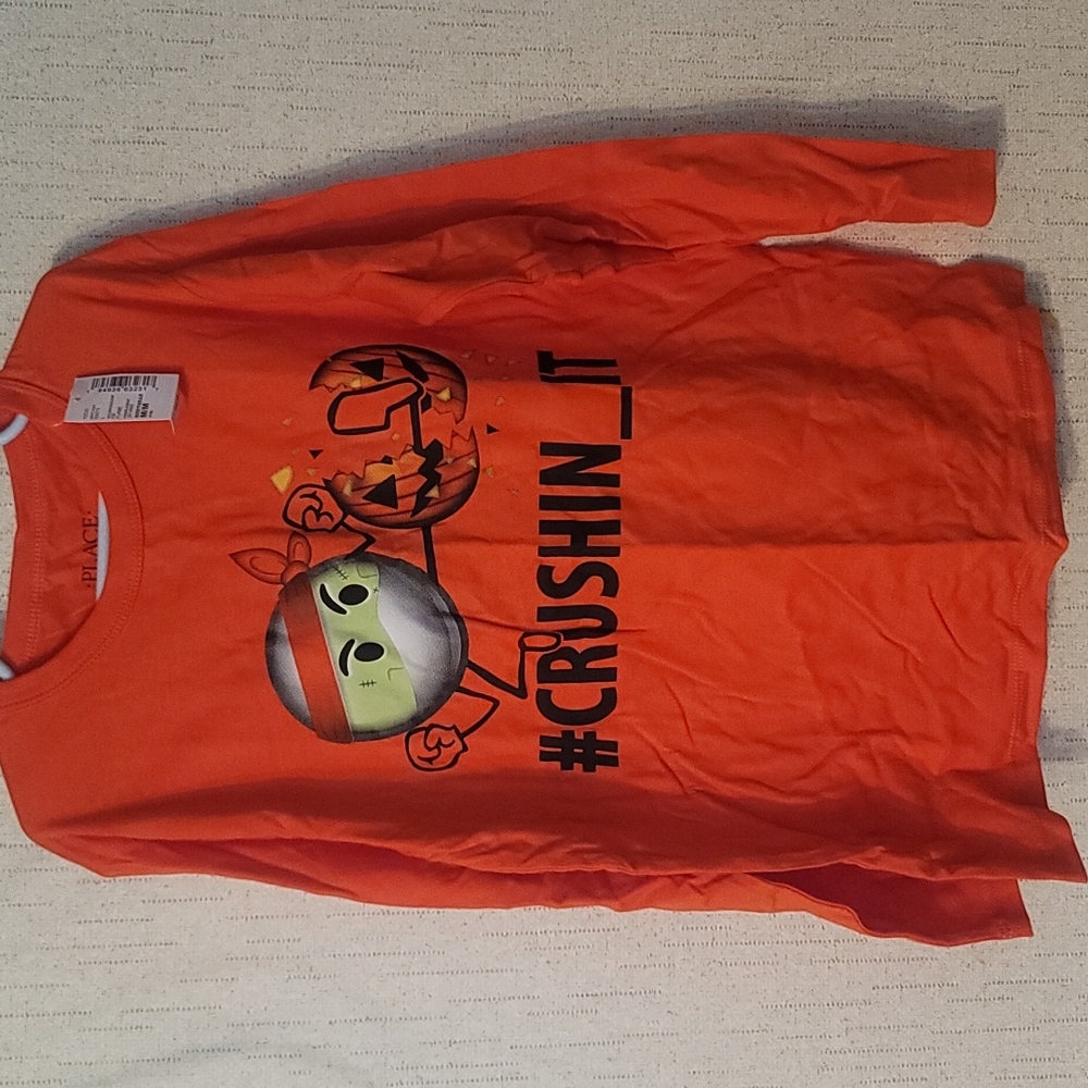 CHILDREN'S PLACE CRUSHIN IT HALLOWEEN LONG SLEEVE TEE:ORANGE: NWT:SZ M